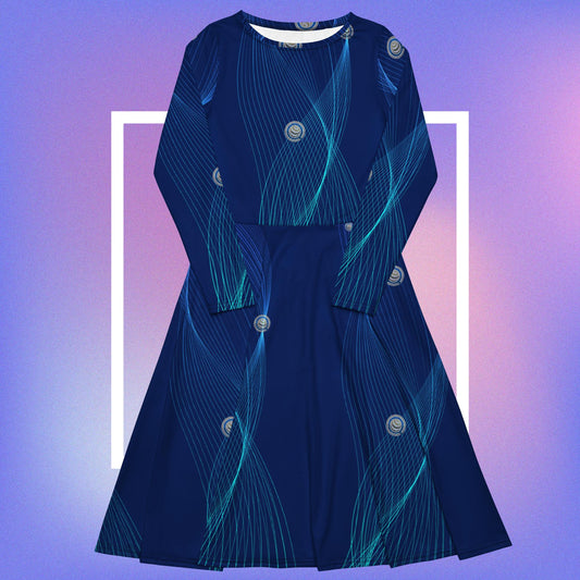 QHS-Special! All-over print long sleeve midi dress.