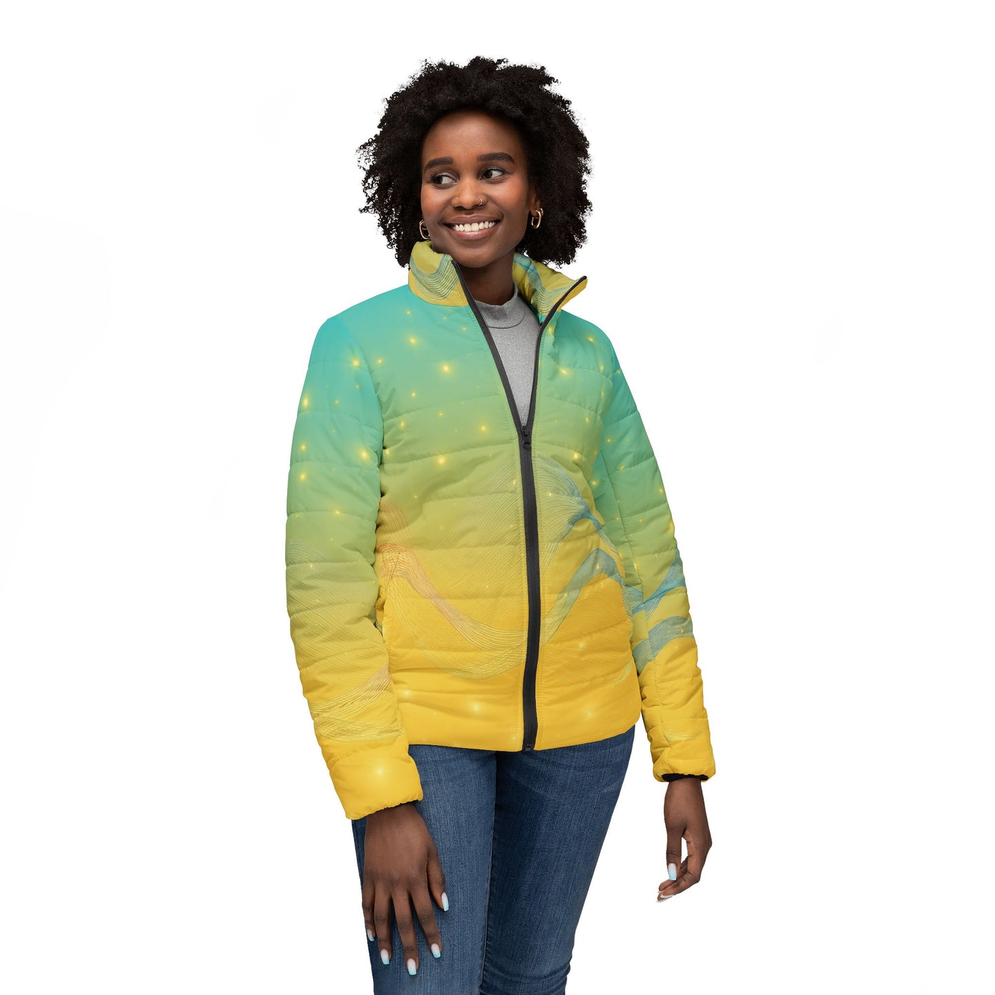 Gradient Starry Puffer Jacket — Women’s Lightweight Quilted Coat