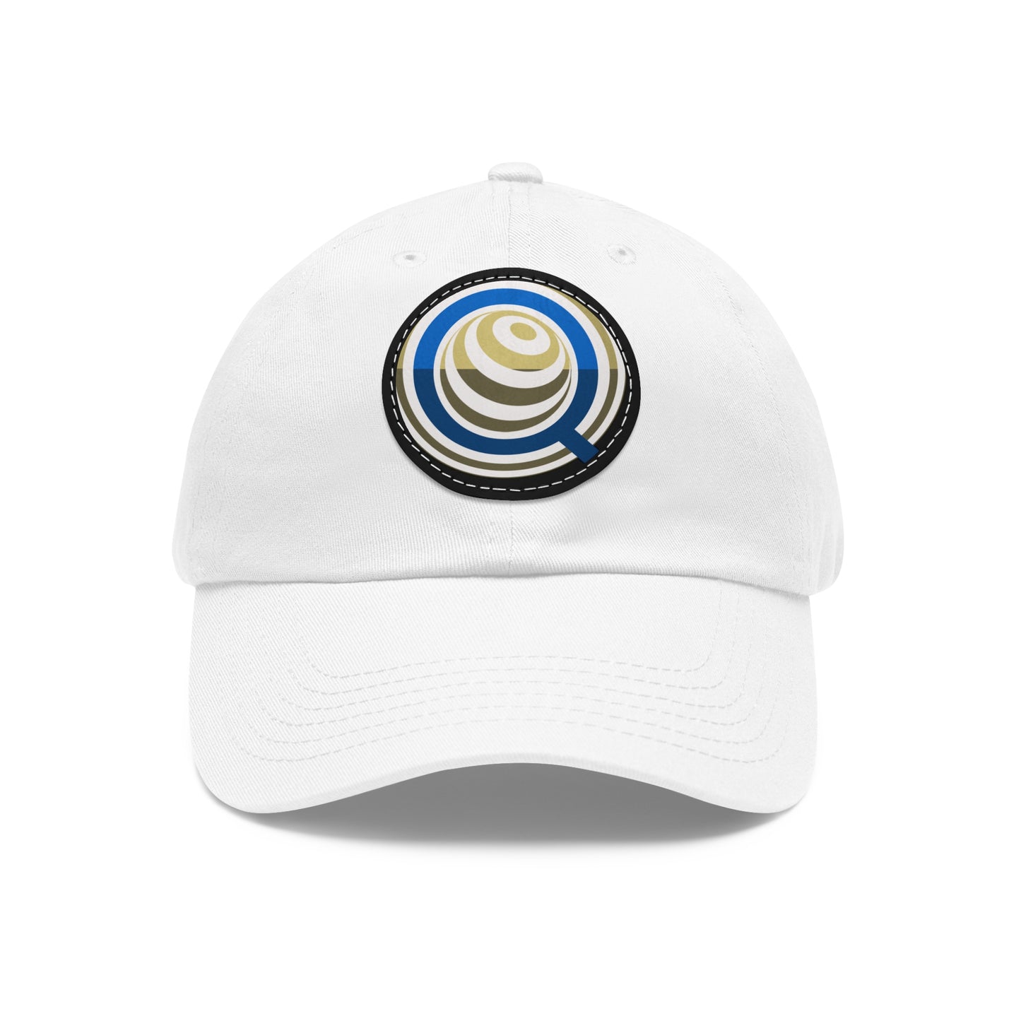 White Hat with Leather Patch (Round) Embroidered with QHS Logo