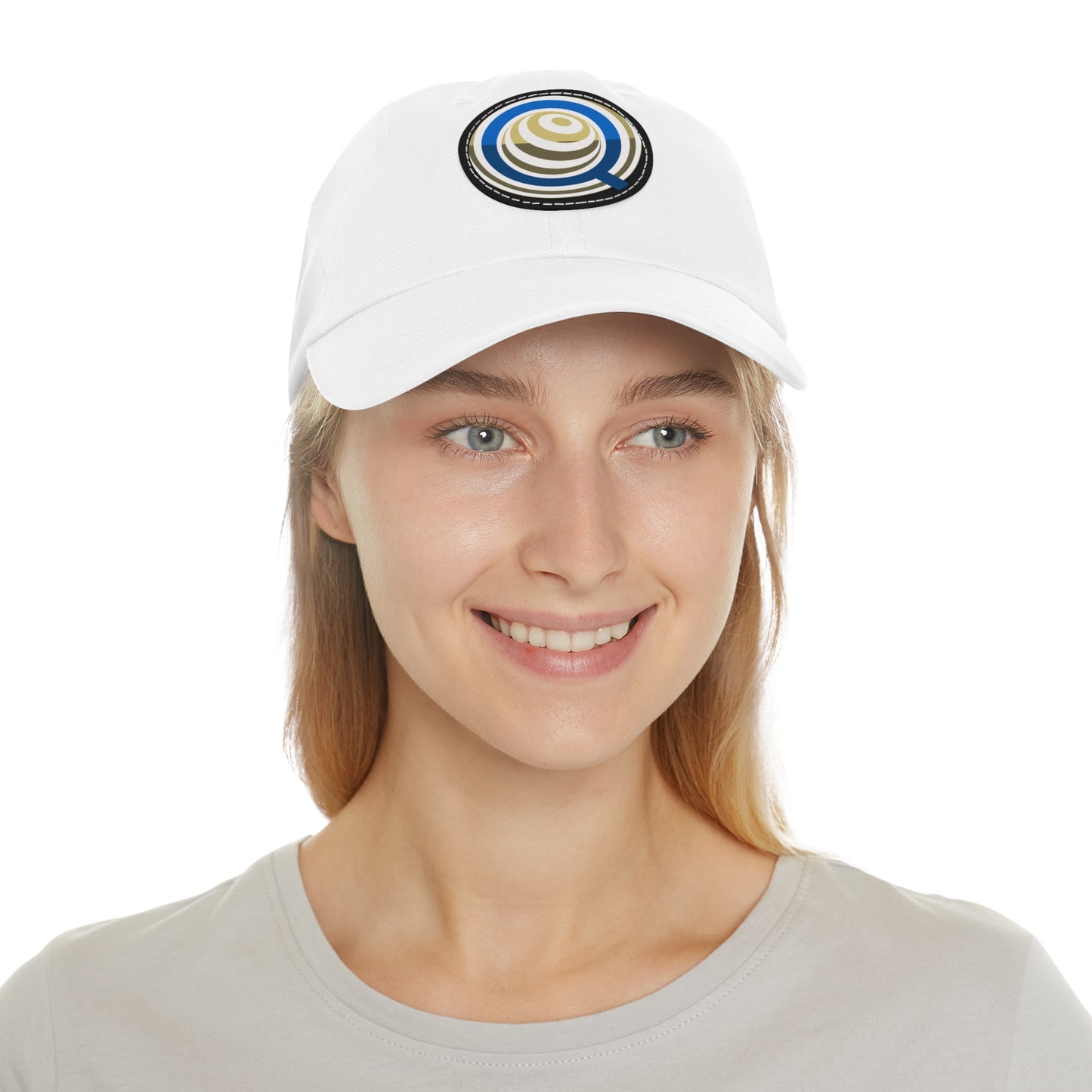 White Hat with Leather Patch (Round) Embroidered with QHS Logo