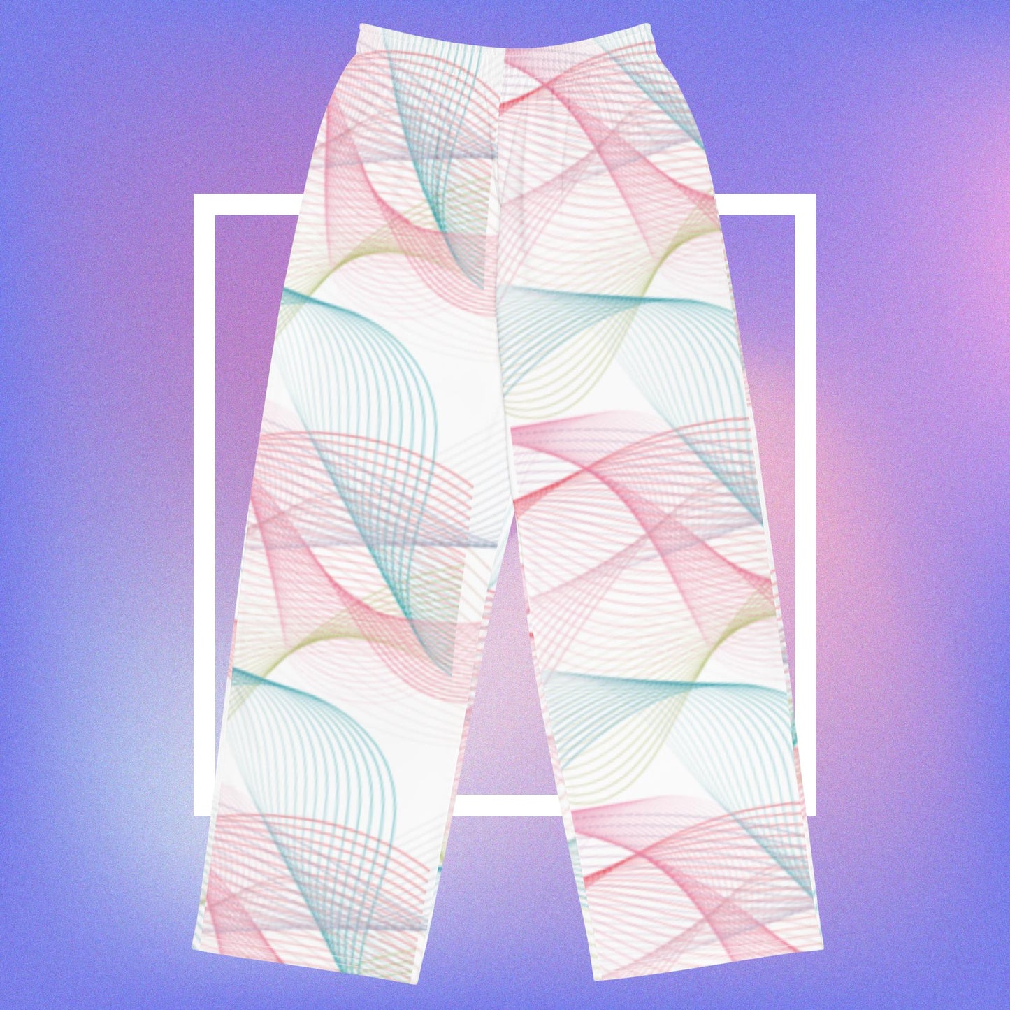 All-over print unisex wide-leg pants with the Quantum Twine Wave Effect